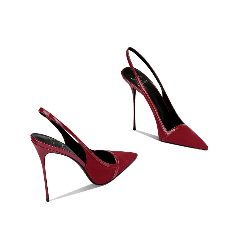 

autumn new style wine red suede high-end versatile dress sandals elegant and beautiful pointed toe stiletto heels women's shoes