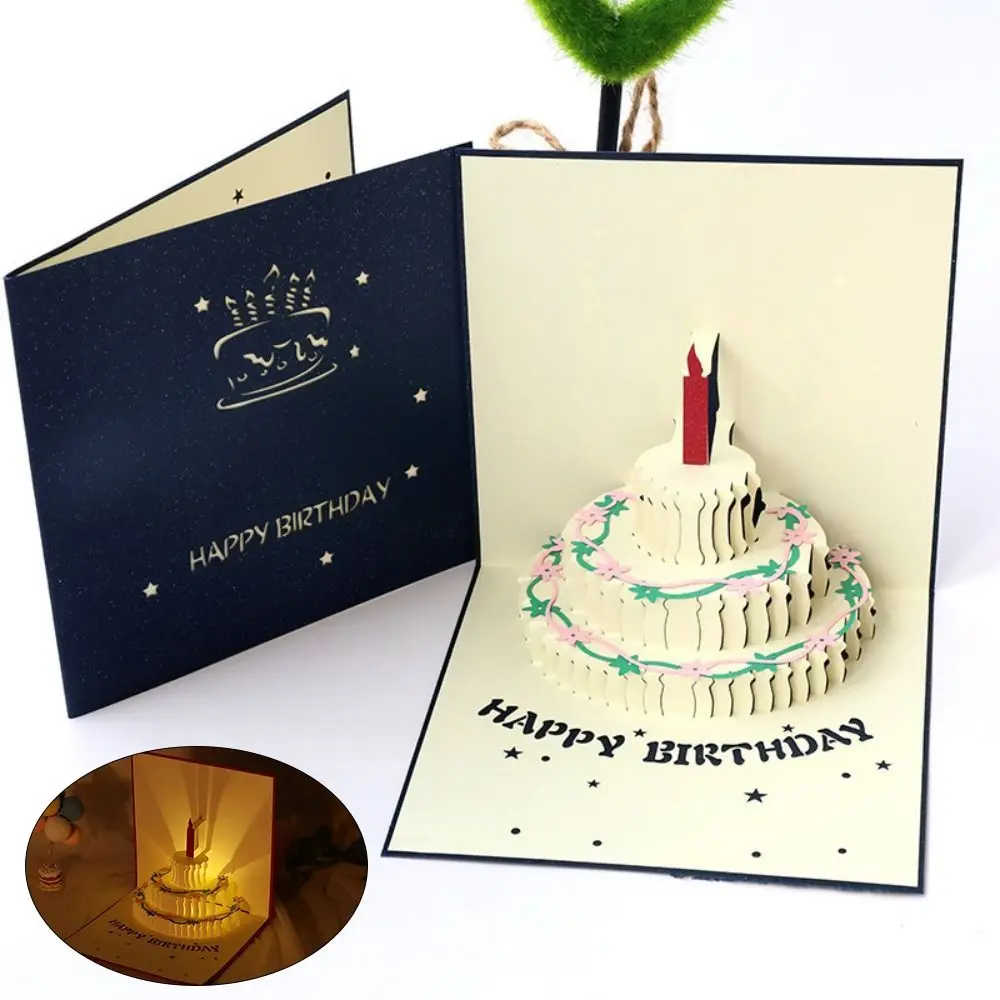 Pop Up 3D Music Light Birthday Cards Foldable Smart Sensor Happy Birthday Greeting Card Hollow Automatic Opening