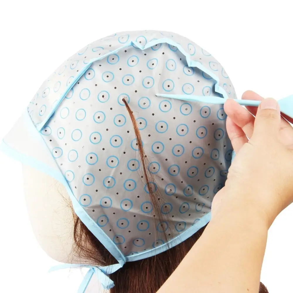 New Blue Hair Highlighting Cap With Plastic Crochet Hook Reusable Dye Hat Caps Hair Dye Cap Hair Dyeing Hairdressing