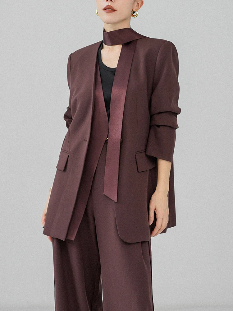 TWOTWINSTYLE Solidne patchworkowe kieszenie Luźna kurtka dla kobiet V Neck Długi rękaw Minimalistyczny temperament Płaszcz Odzież damska Nowy