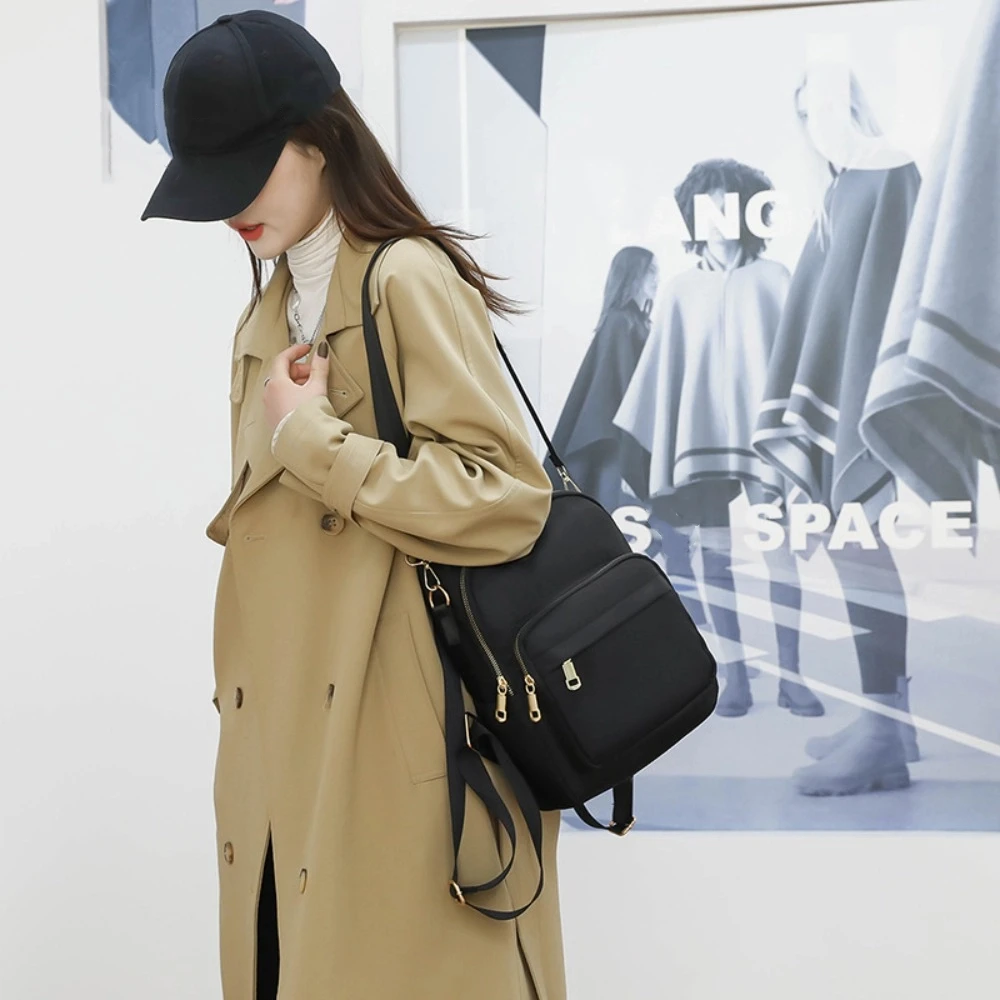 Zaino scolastico portatile in nylon Borsa tote casual multifunzione di grande capacità Borsa portaoggetti Borsa a tracolla in tinta unita da viaggio