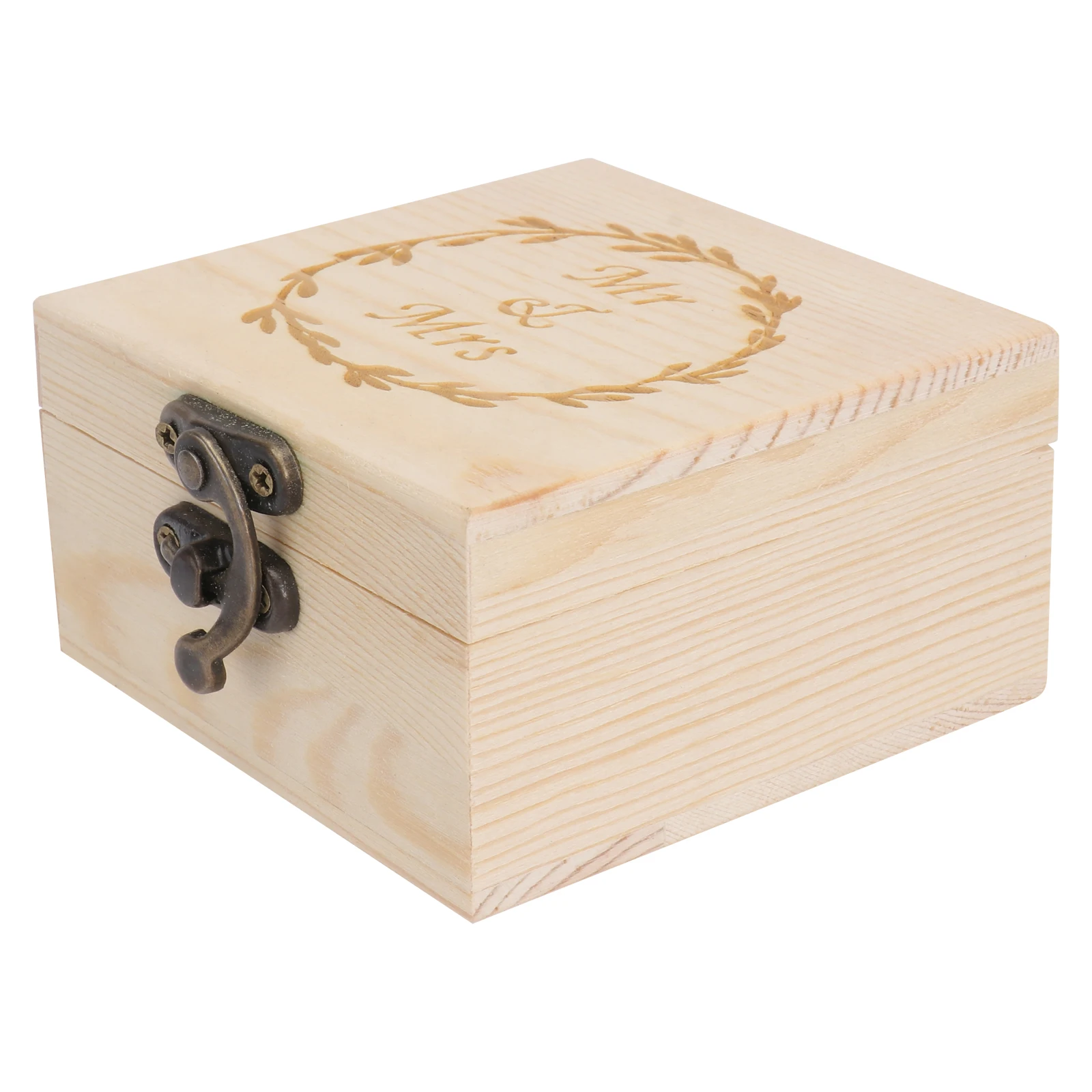 

Wooden Ring Box MR MRS Printing Holder Bamboo Rustic Wedding Vintage Style Container Protection Rings Scratches Lightweight Easy