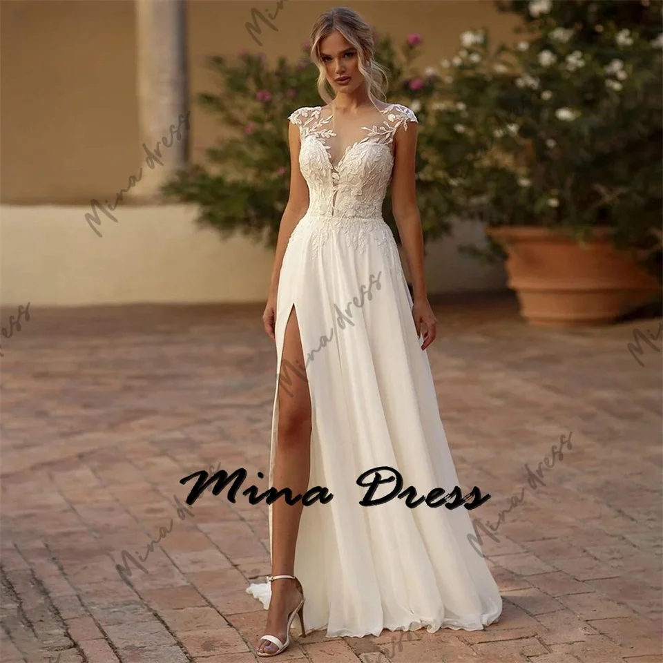 

Mina Customized Translucent Wedding Dress Es Sleeveless Luxurious Women's Evening Dresses for Formal Occasions 3D Flowers Slit