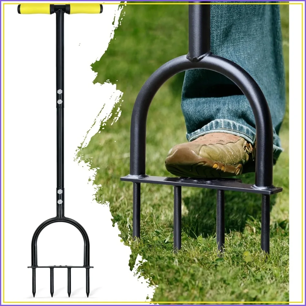 Colwelt 38" Lawn Aerator Tool, Heavy Duty Grass Spike Aerator for Compacted Soil, Manual Lawn Air Aerator with Wide Foot Plate, 3.5" Steel Spikes