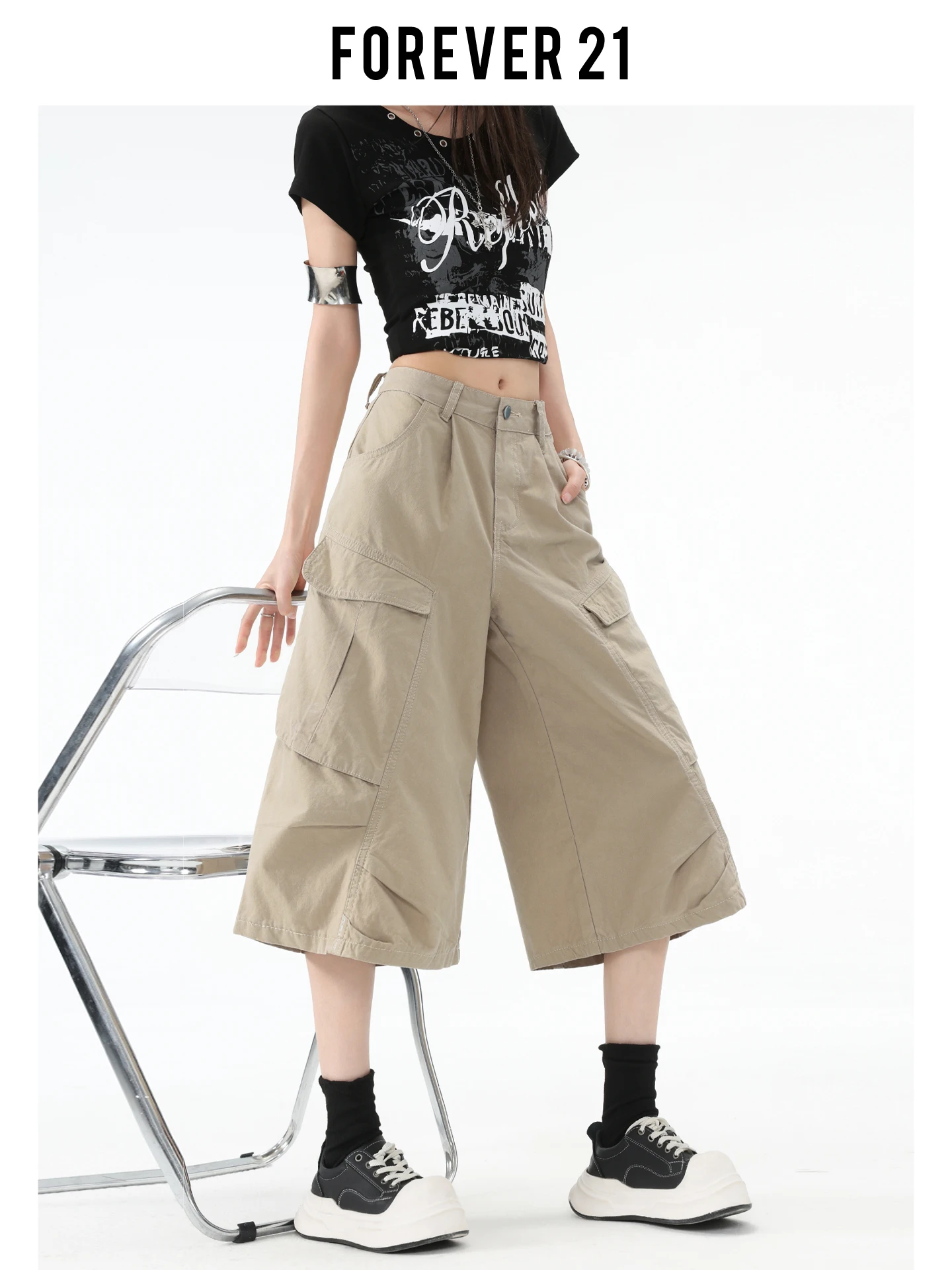Shorts de Mezclilla de Cintura Alta y Pierna Ancha Forever 21, Pantalones Casuales Holgados con Pliegues para Mujer, Estilo Americano, Jeans de Verano