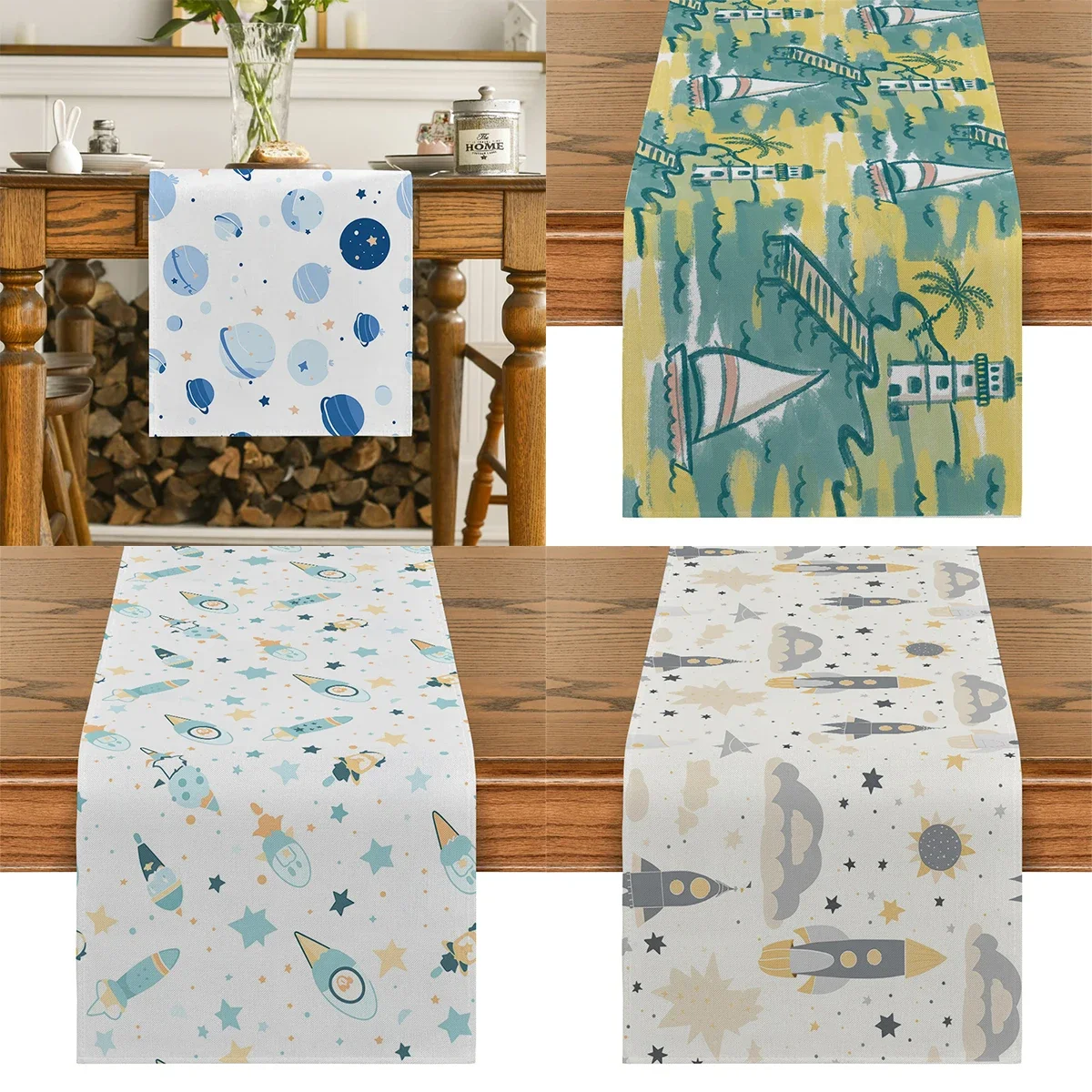 Rocket Galaxy Table Flag Nautical Theme Sailing Table Runner Home Kitchen Living Room Hotel Table Decoration & Accessories Decor