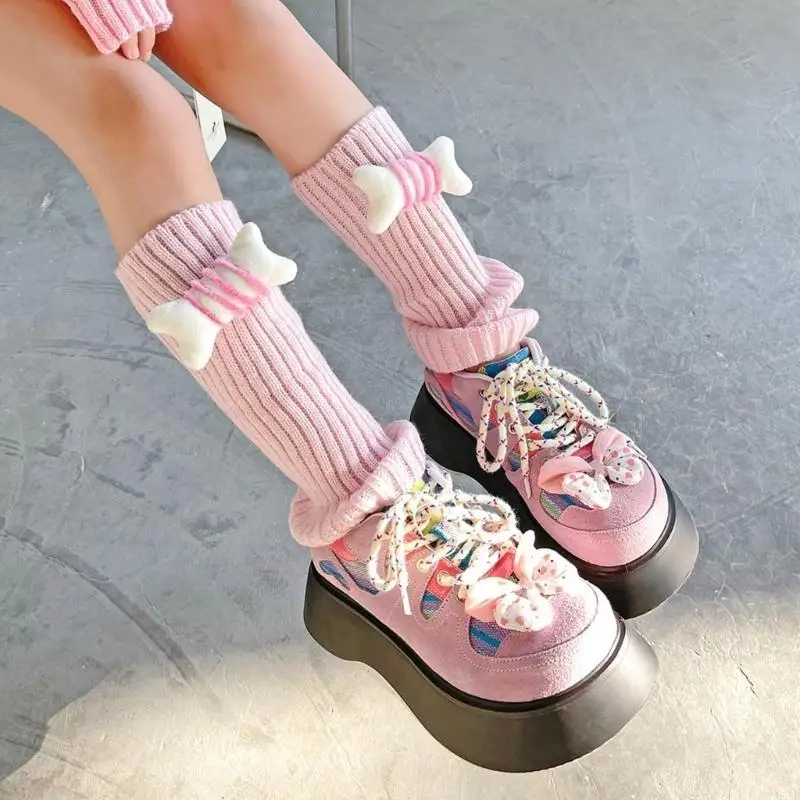 

H55B Stylish Bone Pattern Socks Sleeves Baby Leg Covers Girls Cartoon Knitted Socks