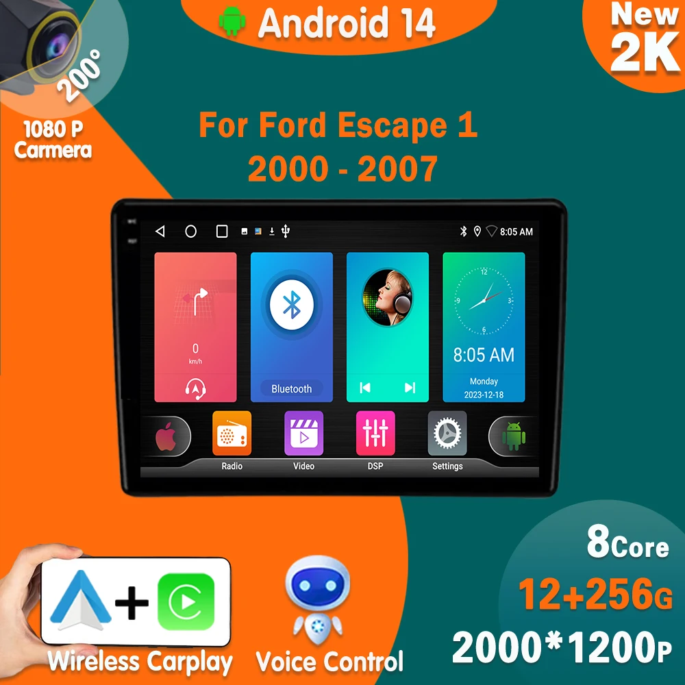 

Android 14 Radio For Ford Escape 1 2000 - 2007 Carplay Mirror Link HDR QLED Screen GPS Navigation No 2din DVD 8 Core Wifi 5G BT