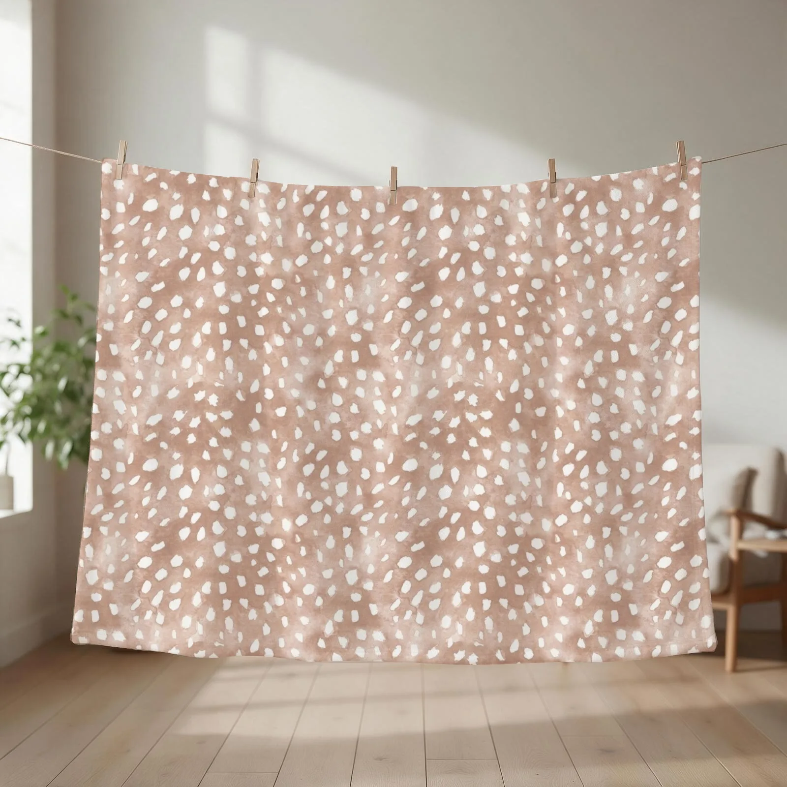 Light Brown Boho Deer Spots Fawn Print Throw Blanket couch cozy soft plush fuzzy picnic outdoor blanket