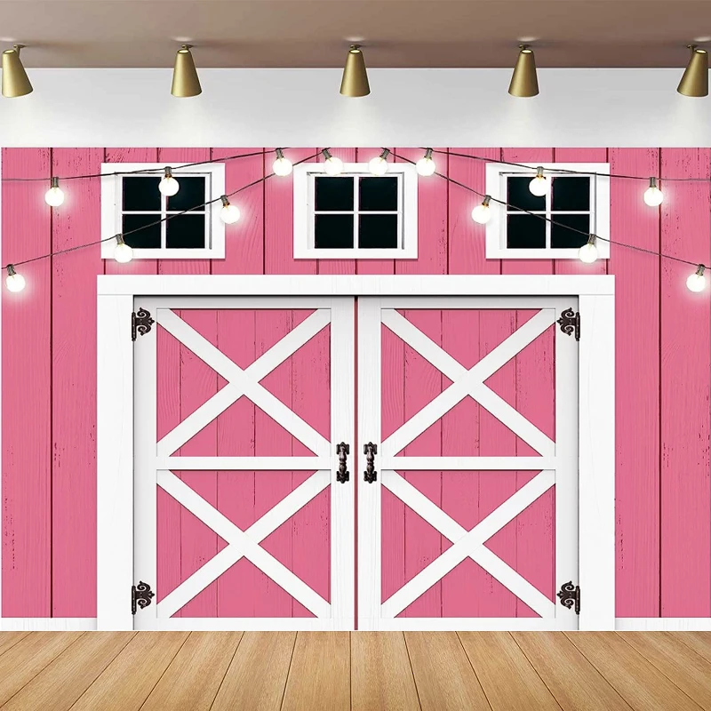 Pink Wood Barn Door Photography Backdrop Cowgirl Western Farmhouse Rustic Vintage Plank Birthday Country Baby Girls Background