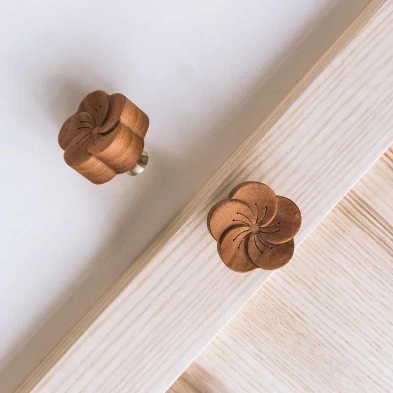 Walnut/Cherry Wood+Brass Wooden Furniture Handles Door Knobs and Handles for Cabinet Kitchen Cupboard Drawer Pulls