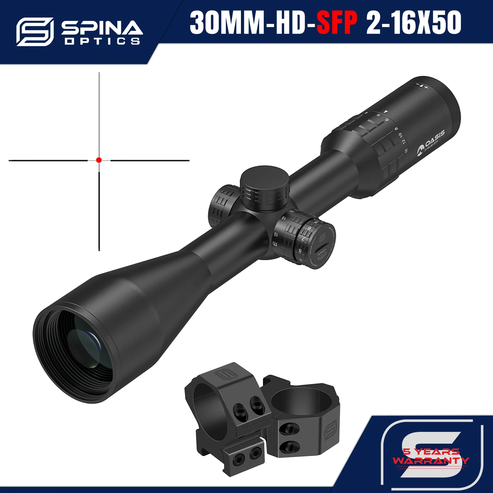 SPINA OPTICS OASIS 2-16x50 Riflescope Fiber Optic Illumination Second Focal Plane Scope BDC-Etched Glass Reticle Hunting Scope