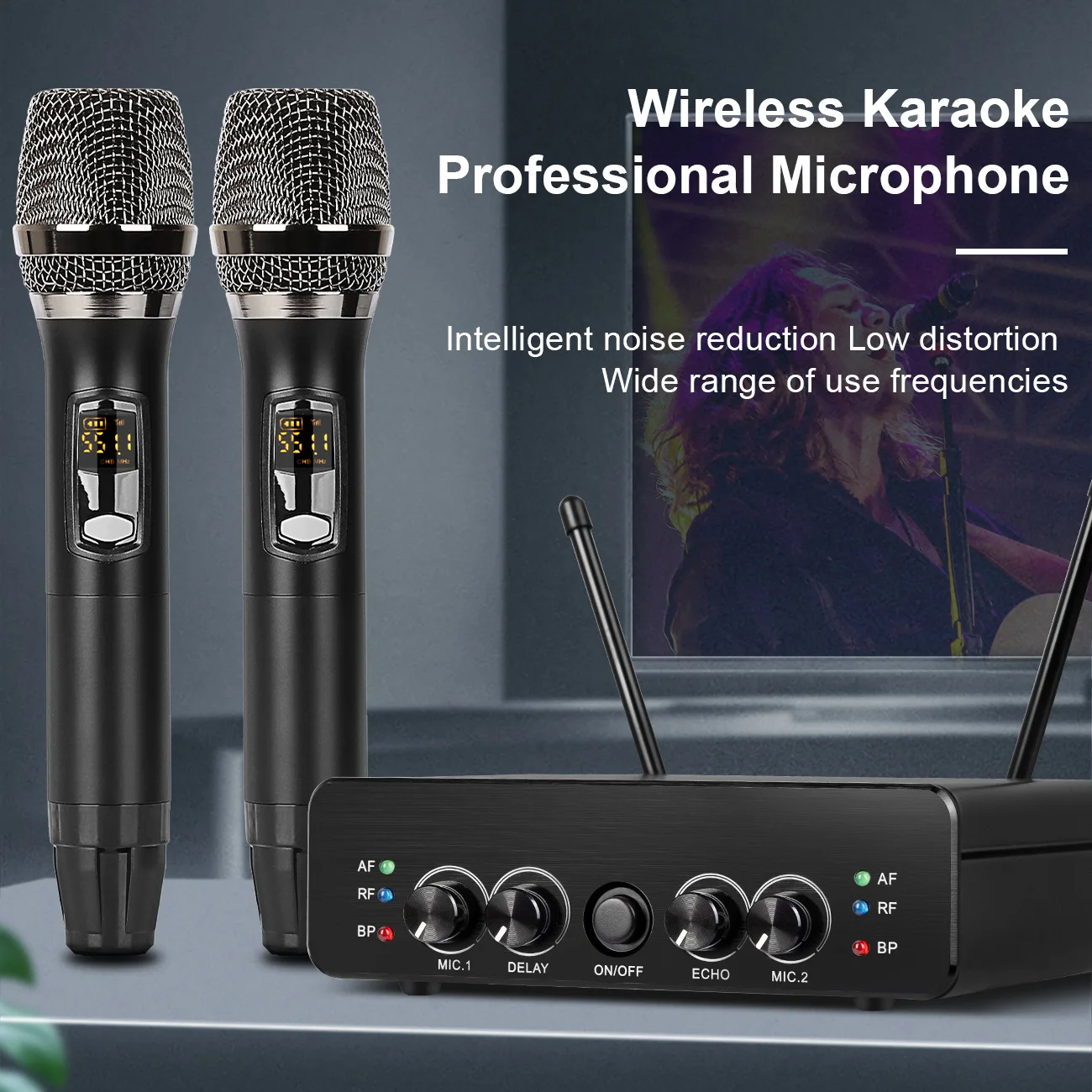 UHF Wireless Microphone Dual Microphone for Karaoke Stage Performances UHF Handheld Mic Frequency Adjustable 100M Receive