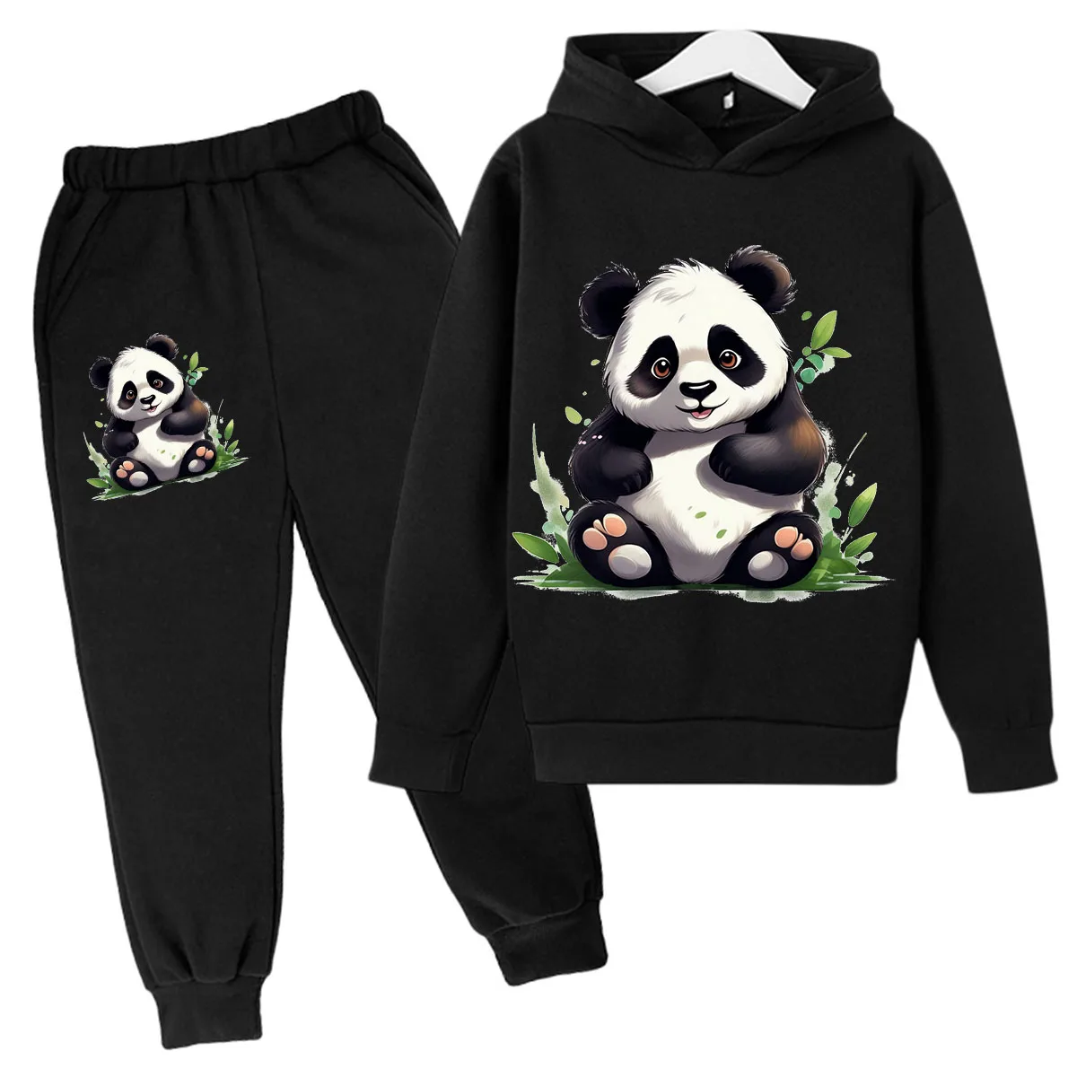 Panda Tuan Yuan Cartoon Painting Boys and Girls Fashion Leisure Sports Sweater Hoodie Set Christmas Gift Spring and Autumn Seaso