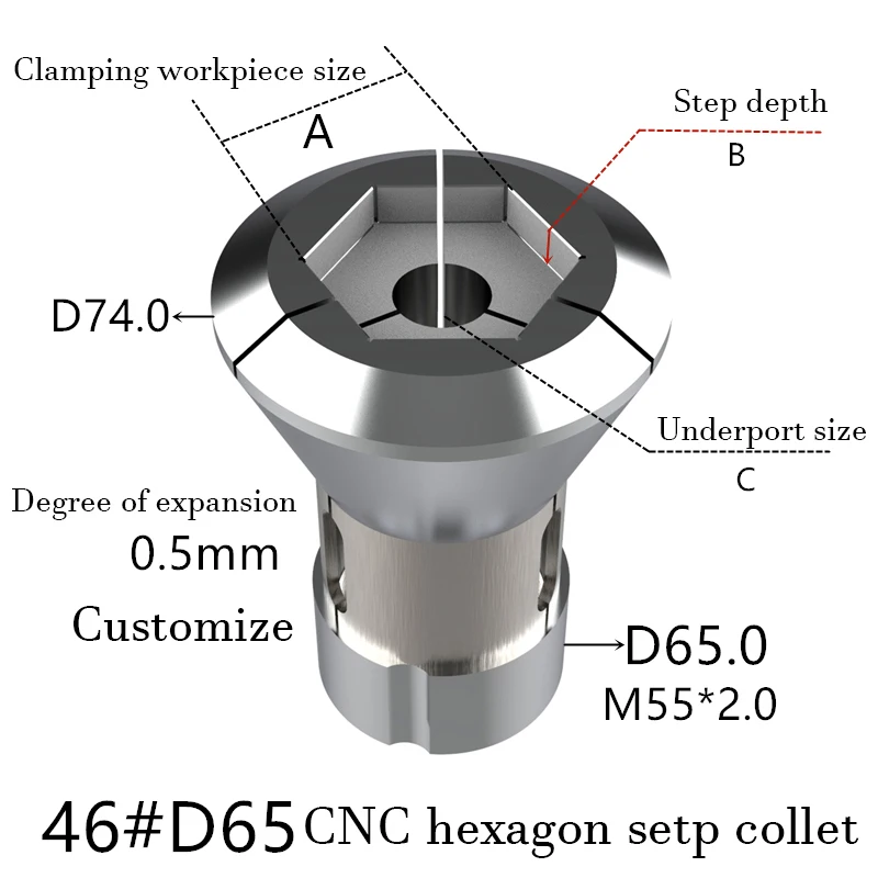 Customize Step Hexagn 46# Type CNC lathe Back Pull collet Spring Steel High Precision Chuck