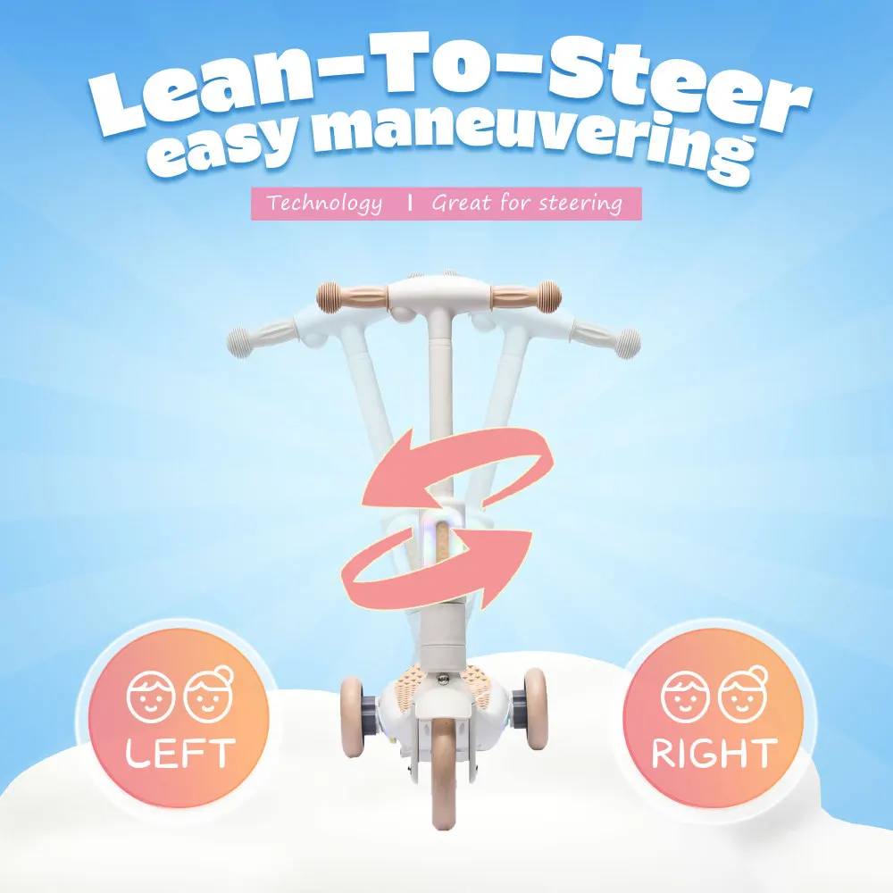 2-in-1 Kids Electric Three-Wheel Scooter with Music LED Tail Lights Spray PU Wheels Wide Pedal Balance Toy for Children Ages 3-6