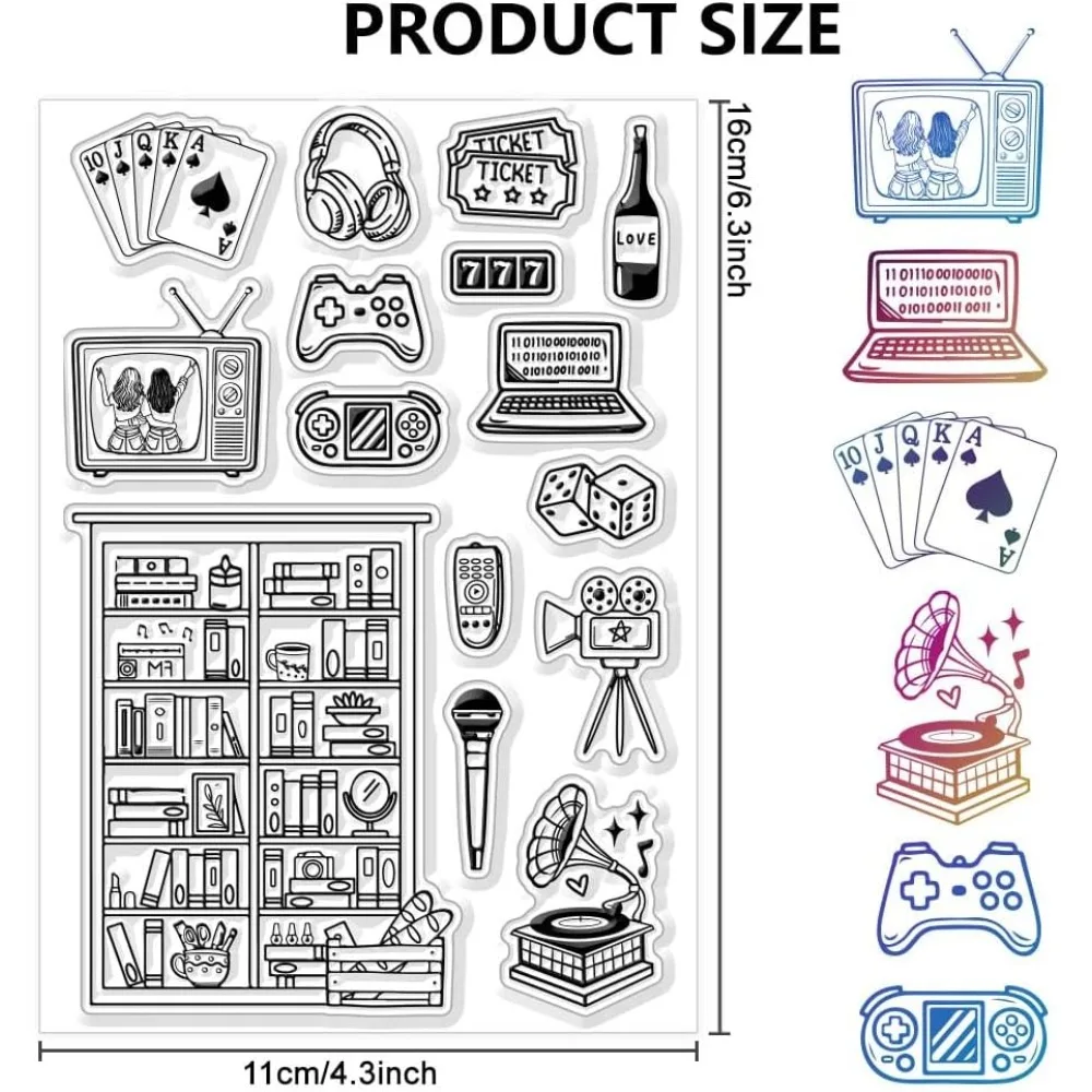 Leisure Games Clear Stamps Bookshelf Record Player Stamps SiliconeTransparent Paper Craft for making kit