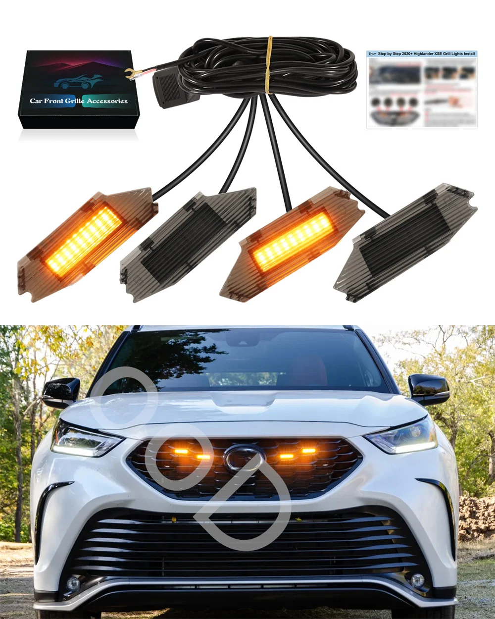 

Front Racing Grill Grille Lights Fit for 2020-2025 Toyota Highlander Xse Grills Lights Accessories