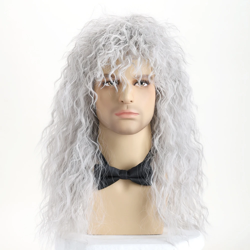 70s 80s Rockstar Synthetic Wig for Men Blonde Punk Fluffy Curvy Long Mullet  Wigs for Halloween Party Cosplay Rock Rockstar image 3