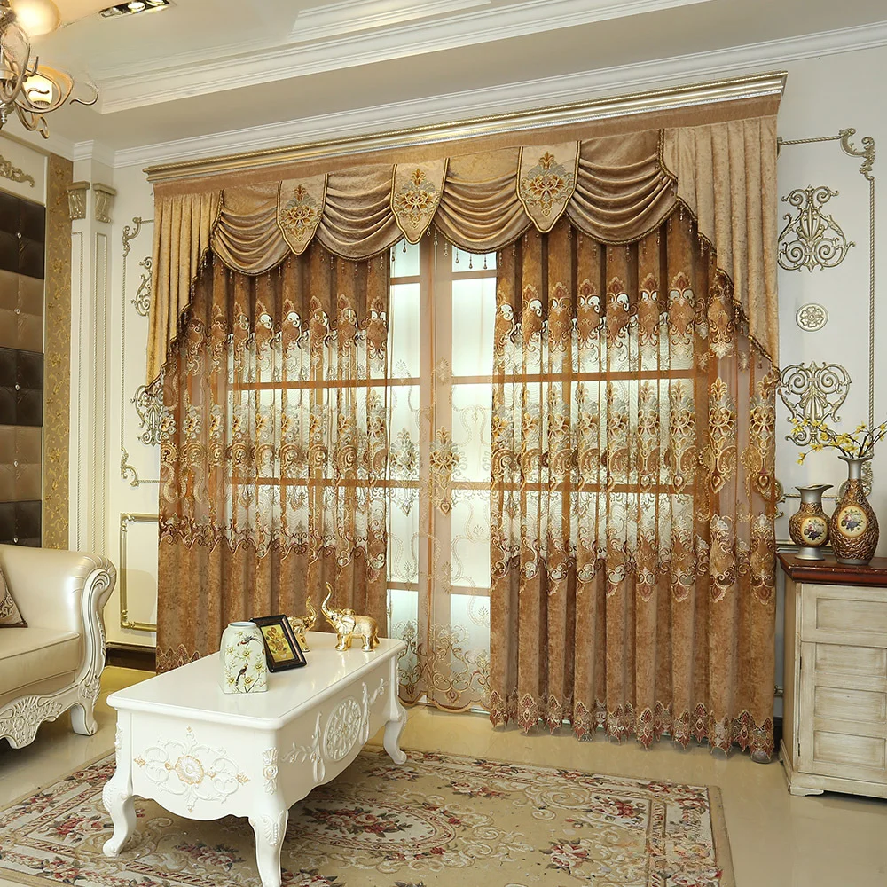 

Curtain Living Room Bedroom Chenille Embroidery Window Screen Blackout Curtain Finished Product Can Be Customized