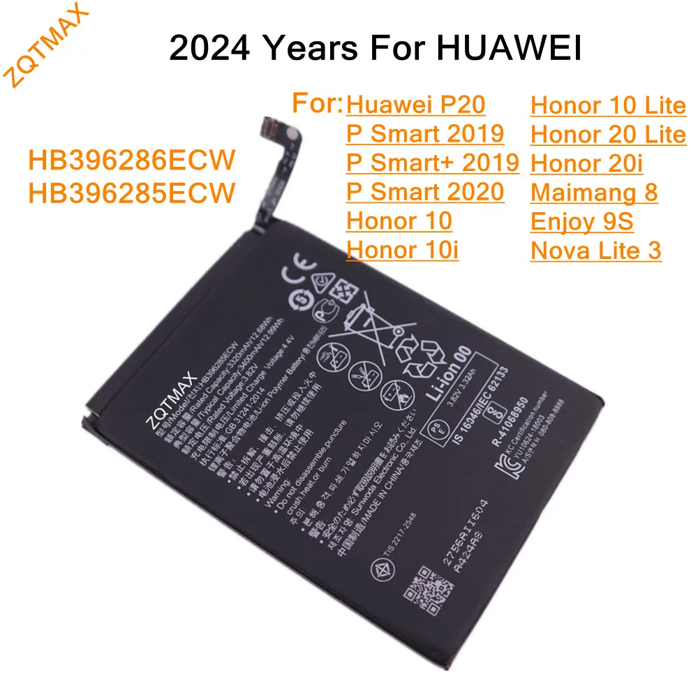 New High Quality 3400mA HB396286ECW Battery For Huawei P Smart Smart+ 2019 2020 POT-LX1T POT-LX3 POT-L23 POT-LX1 POT-L21 POT-LX2