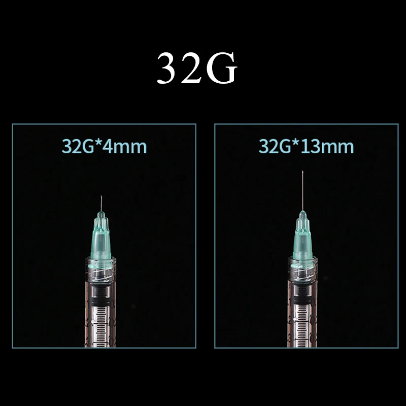 ثقب إبرة حقن حقنة شفافة ، الغراء غطاء طرف واضح ، إبرة حقن الصيدلانية ، 32G ، 4 مللي متر ، 13 مللي متر