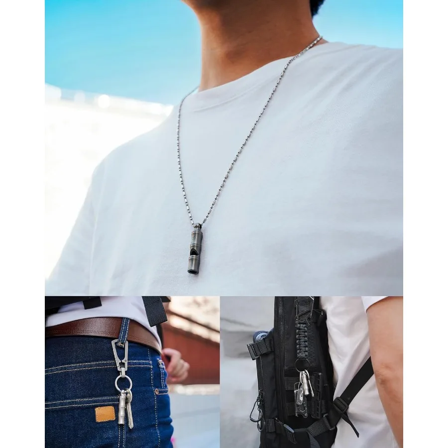 チタン製緊急ホイッスル メタルランヤード付き 120dB+ ワンピース アウトドアサバイバルホイッスル 超軽量 防錆