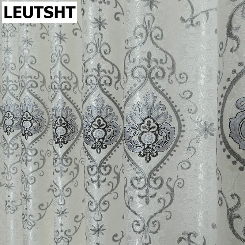 

European-style Curtain for Living Dining Room Bedroom High-end Embroidered Tulle Curtains White Beige Window Free Shipping