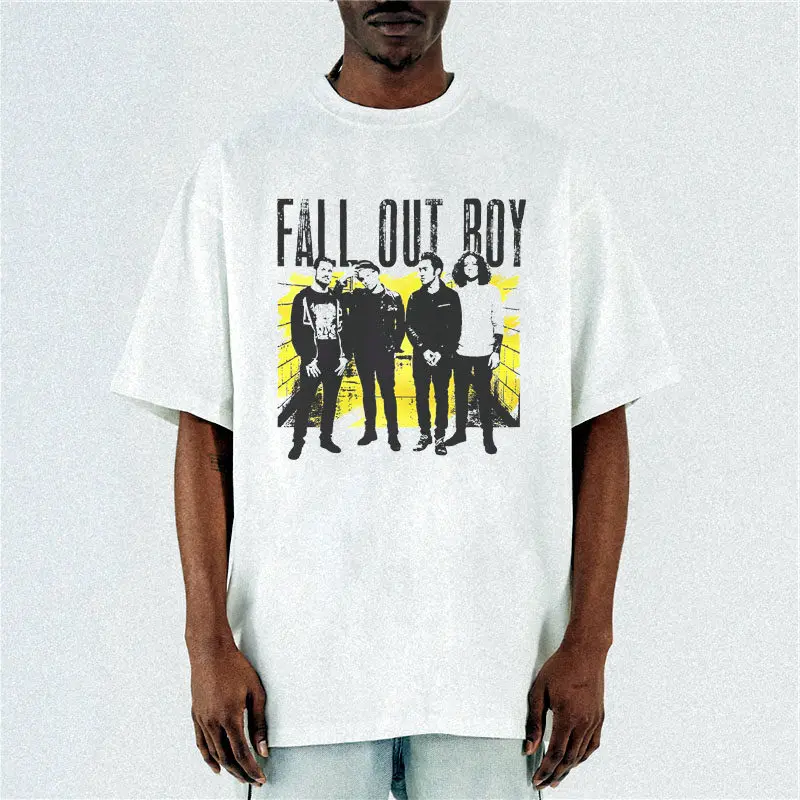 Direct Injection Rebel Boy Fall Out Boy - Overthrowing Boy Rock Band Print T-Shirt - Loose Pure Cotton Short Sleeve