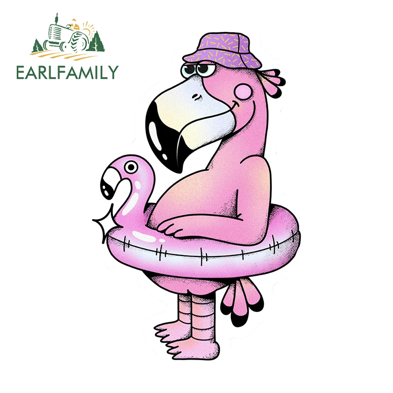 EARLFAMILY 13cm X 8.2cm for Flamingo Vacation Cute Swim Car Stickers Occlusion Scratch Simple Decals Car Accessories Caravan