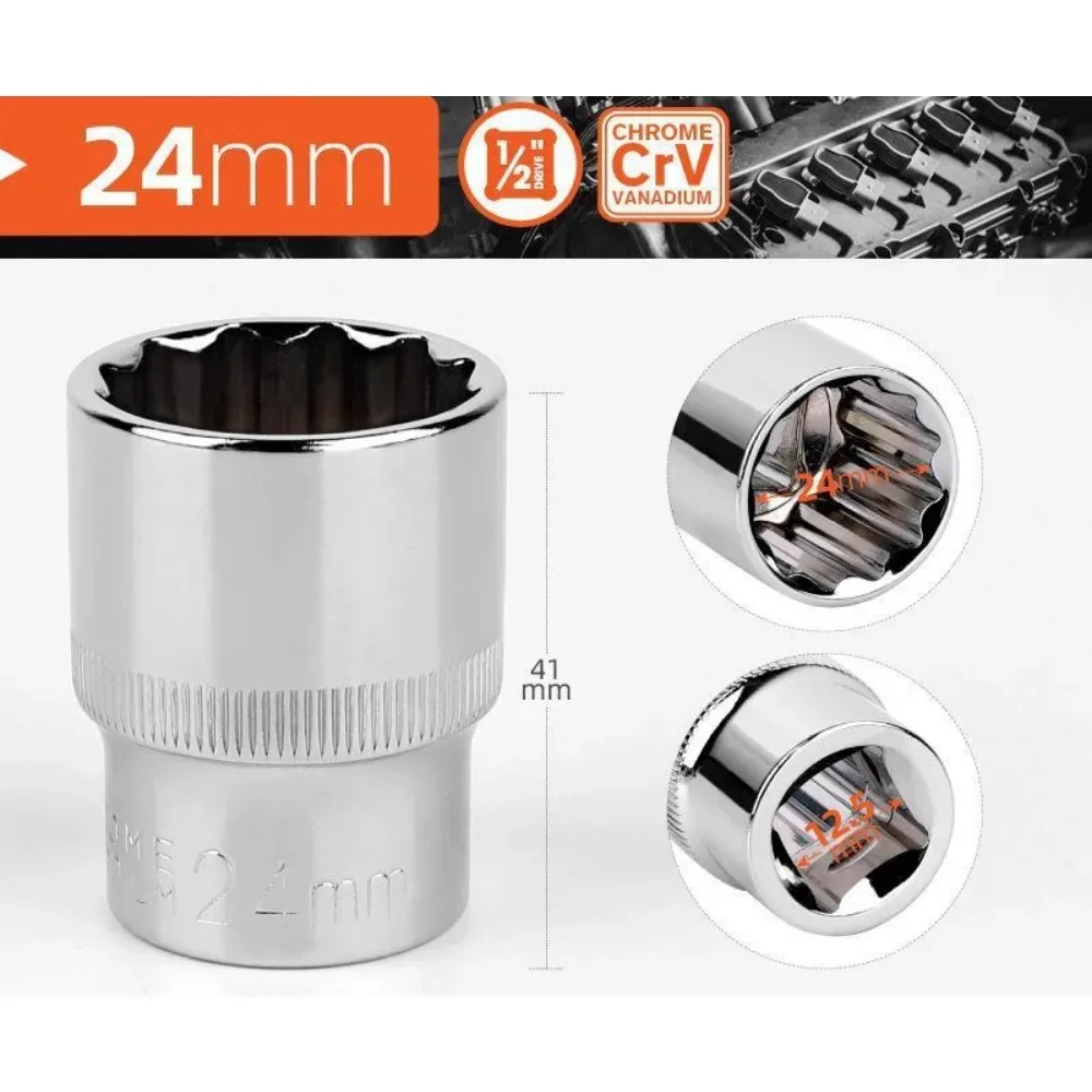 1/2 inch ratelratel sleutel 8-32mm, 12-punts korte dop, 12-tands dopset voor auto reparatie handgereedschap