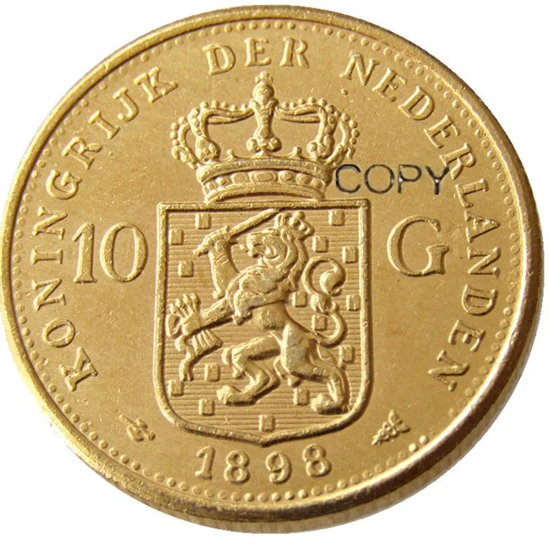 Netherlands, Wilhelmina I, 10 Gulden, 1898 Gold Plated Copy Decorative Coin