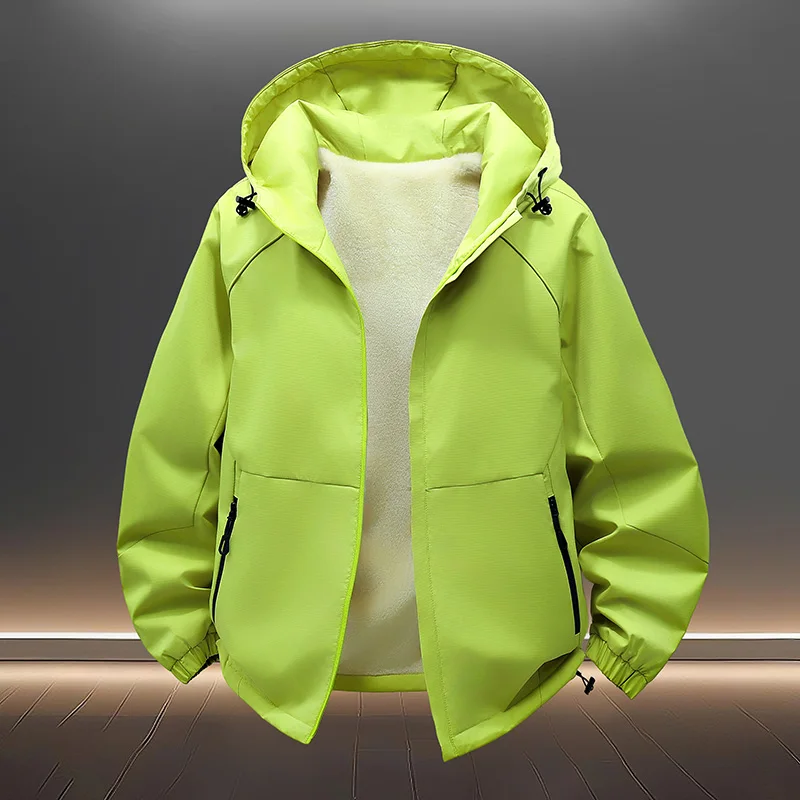 

Men Autumn and Winter Fleece Parkas Fleece Inside Multi Bag Jacket Outdoor Waterproof Windproof Coat Couple Trendy Brand Jacket