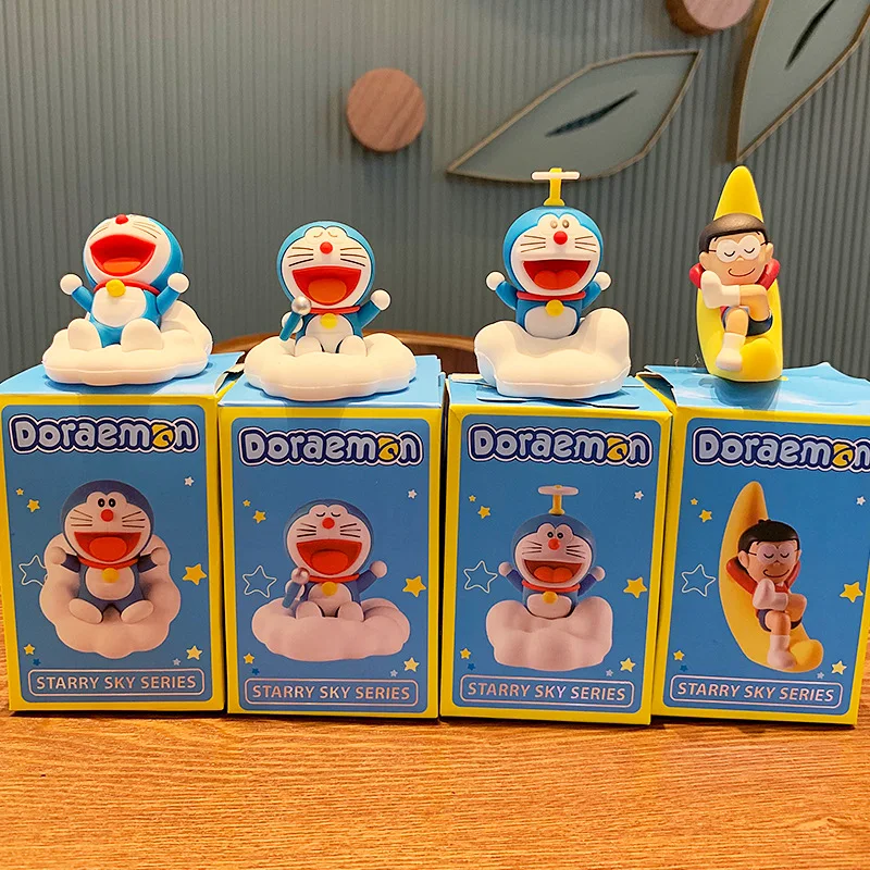 7cm Anime Starry Sky Cute Doraemon Cartoon Night Tour Nobita Doll Handmade Q Version Toys Decoration Kids Gift