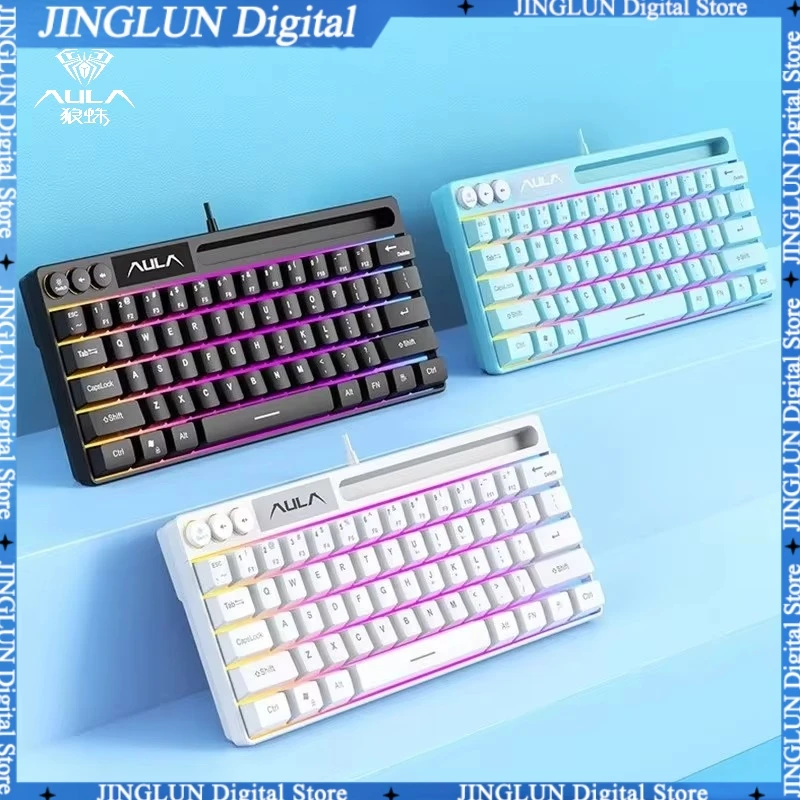 Aula F3061 Gamer Keyboard Keycaps Doubleshot Pbt Lady Backlit Keyboard 60% Pink Mini Pc For Computer 63keys