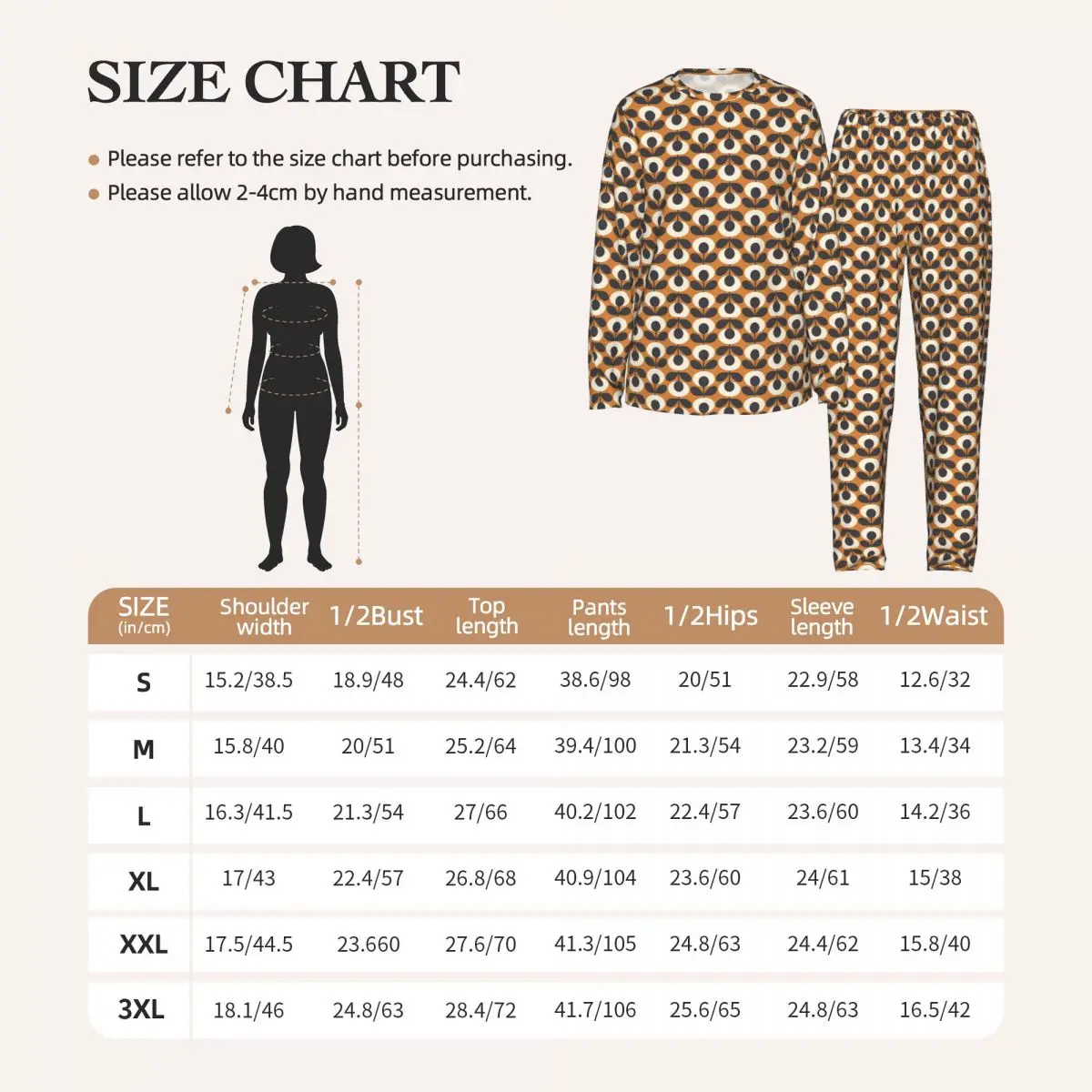 Orla Kiely Flowers Abstract Round Neck Long Sleeve Nightgowns for Sleeping Sleepshirts Women Loose Pajama Set Long Pants