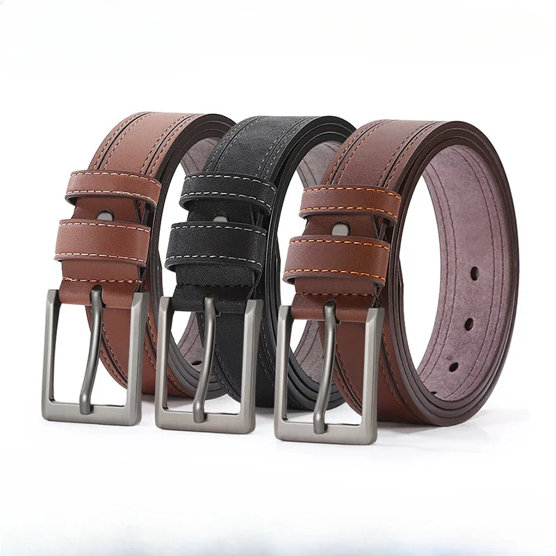 Men's Alloy Needle Buckle Belt, Business Fashion, Simple Jeans, Brushed Buckle Surface, Perforated Waistband