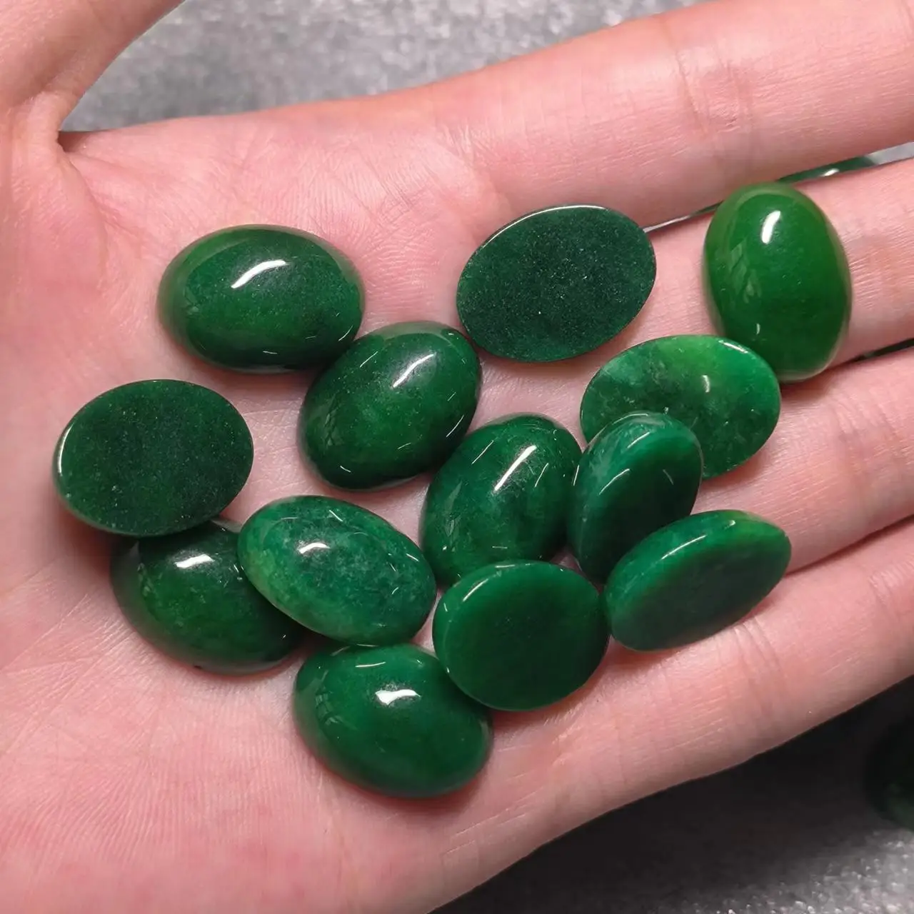 5pcs/lot natural jadeite oval ring face wholesale dry green jade retro ethnic style for making rings accessories gem jewelry