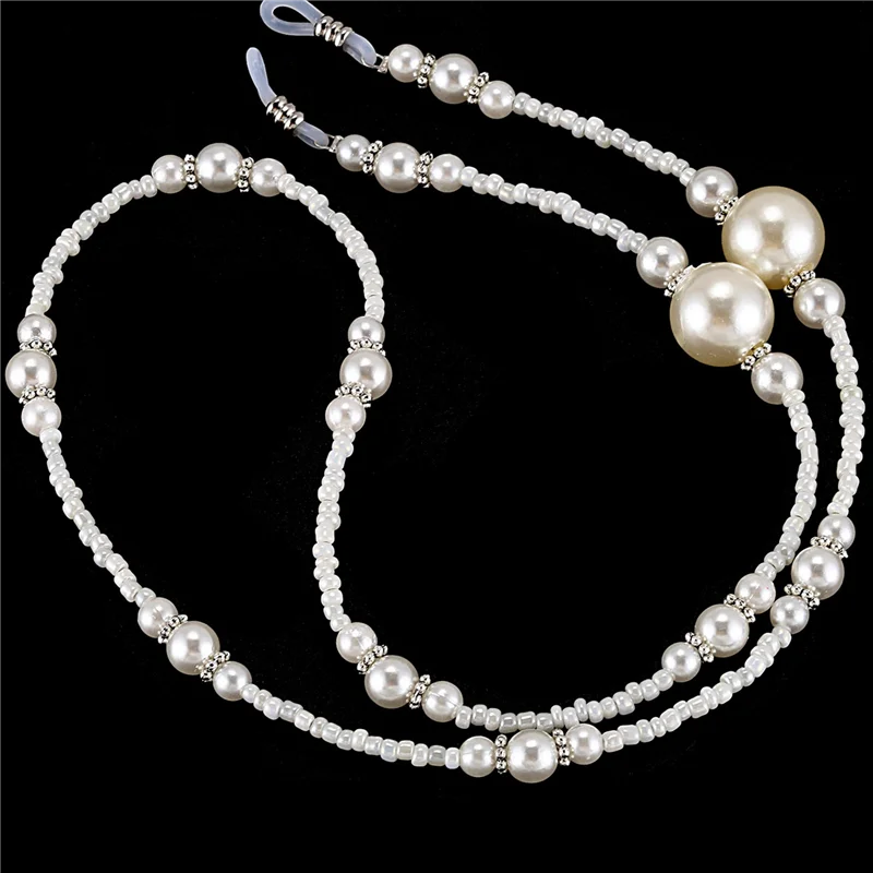 

【SEE】3X White Pearl Beaded Sunglass Eyeglasses Reading Glasses Chain Cord Holder