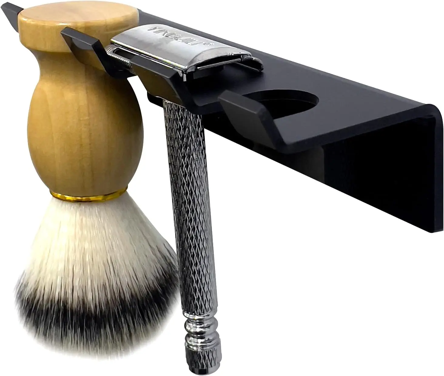 

Shower Wall Razor Holder Organizer for Men's Double Edge Safety Razor & Shaving Brush (Black)