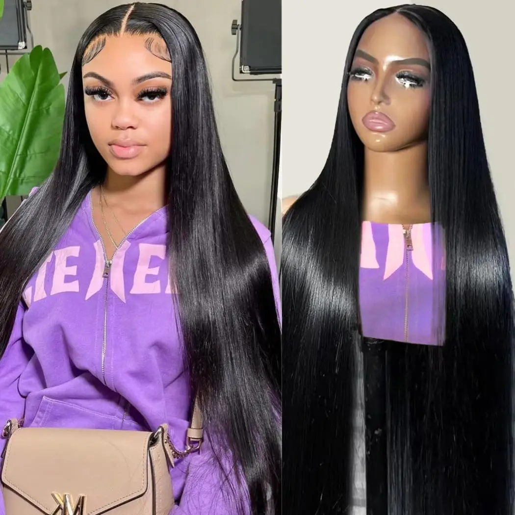 42インチ ストレート レースフロントウィッグ 人毛 生え際処理済み 200%密度 13x4 フロントウィッグ 人毛 HD透明レースウィッグ 女性用