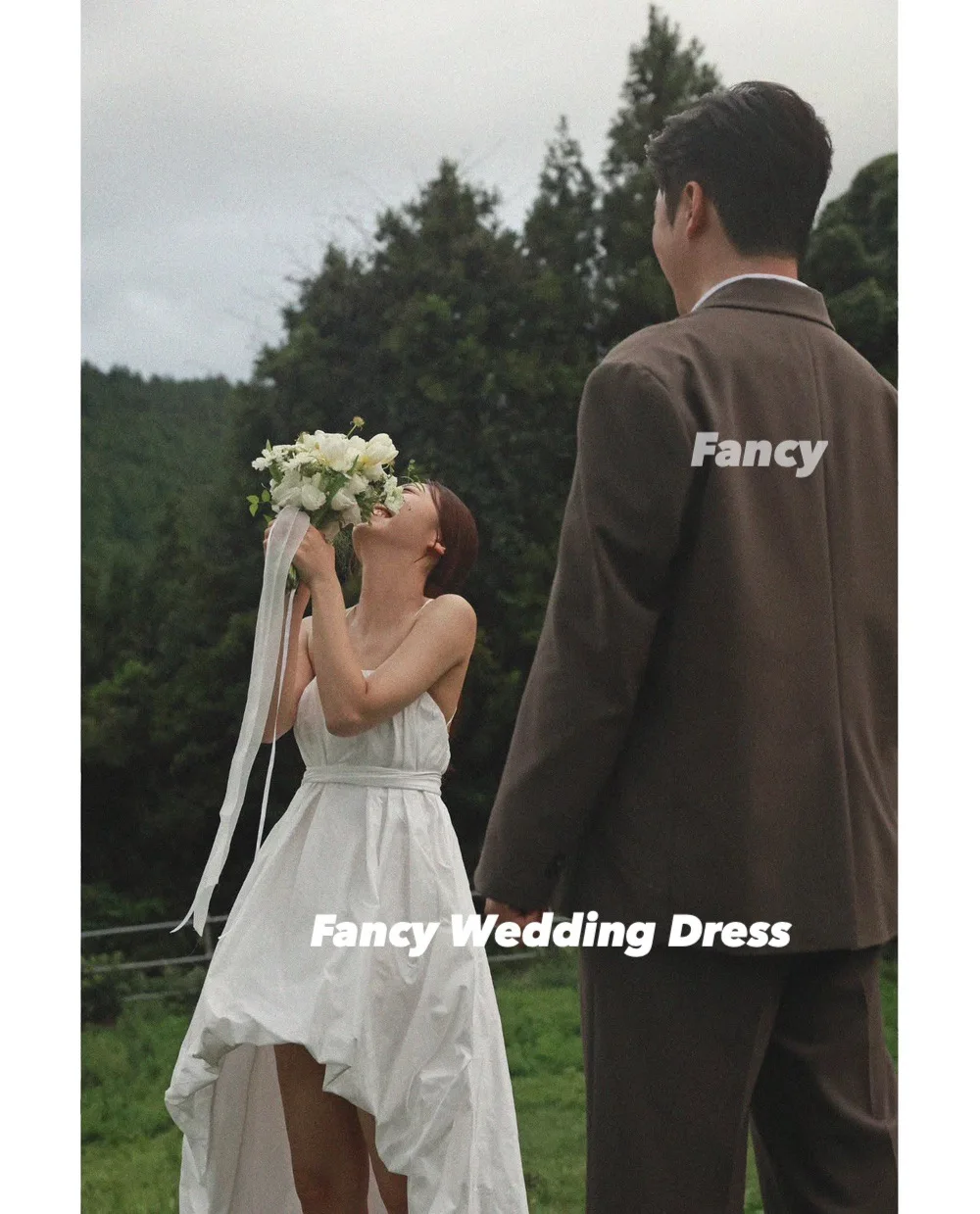 Fancy Simple Taffeta Wedding Dress Korea Garden Photo Shoot A Line Spaghetti Straps Evening Dresses Back Corset Customized
