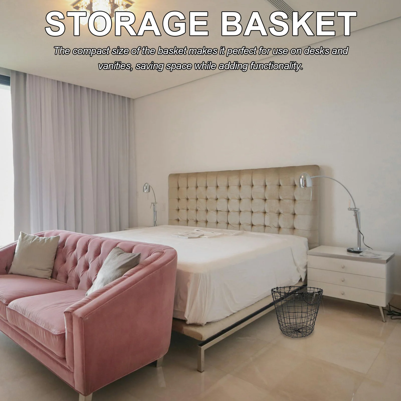 

Metal Wire Iron Storage Basket Desktop Container for Fruit Bread Snacks Vintage Design Portable Easy Carry