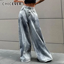 CHICEVER Casual Distressed Baggy Jeans For Women High Waist Streetwear Hip Hop Loose Wide Leg Pants Female Y2K Clothing 2024 New