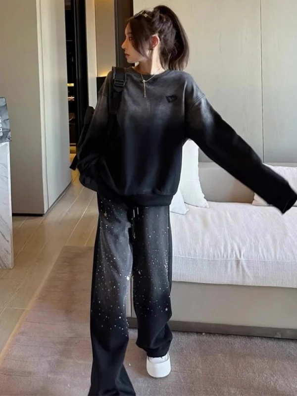 

Комплект из двух предметов: свитшот и широкие брюки унисекс больших размеров (300 Pou adient Star) для повседневного спорта, осень-зима