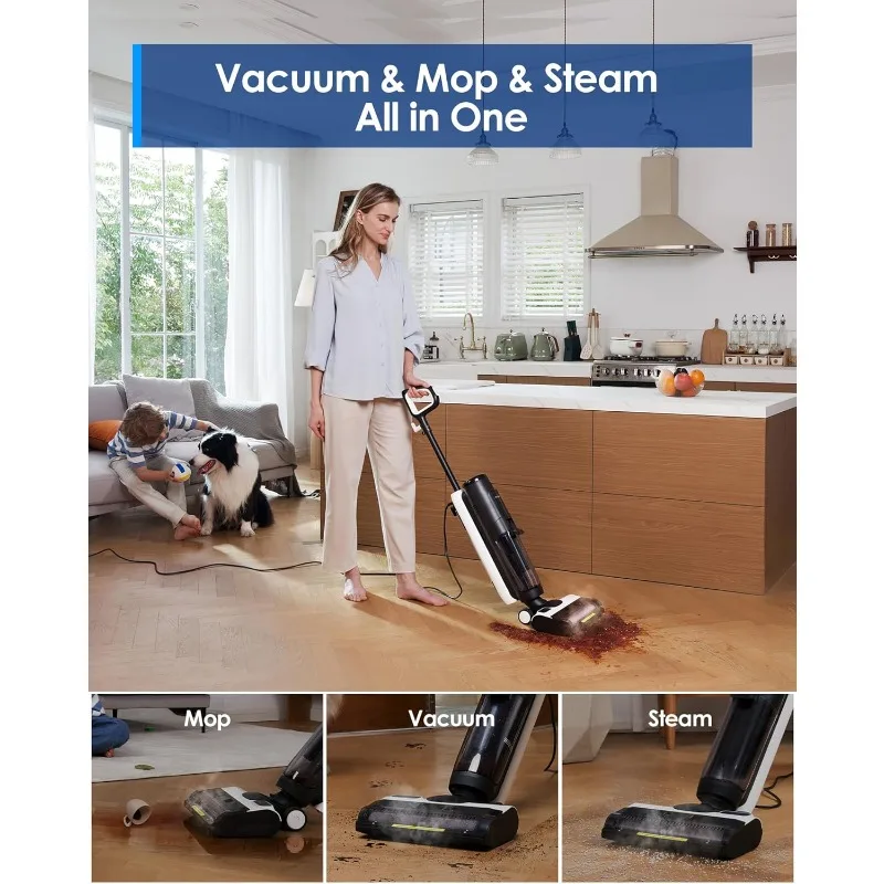 Tineco iFLOOR 5 Stoom Nat Droog Stofzuiger Alles-in-één, Stoommop Hardhouten Vloerreiniger Ideaal voor Sticky Messes, 248 ℉   Hoge temperatuur