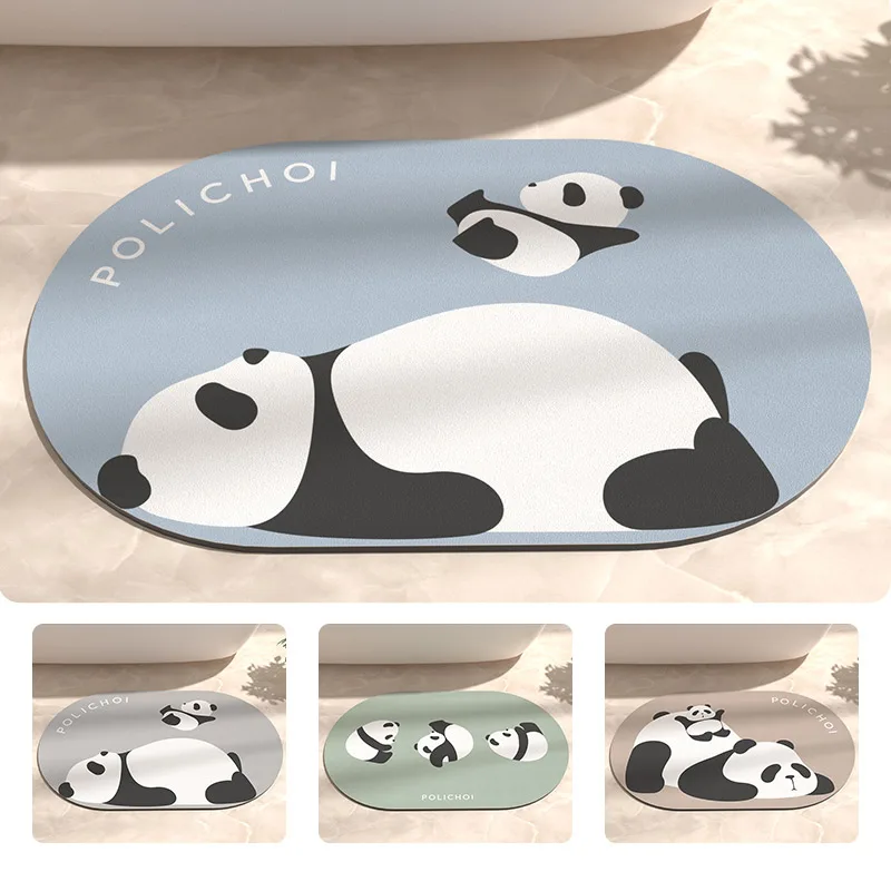 Cartoon Panda Bath Mat Cute Absorbent Bathroom Rug Non-slip Floor Foot Mats Shower Toilet Carpet Doormat For Living Room