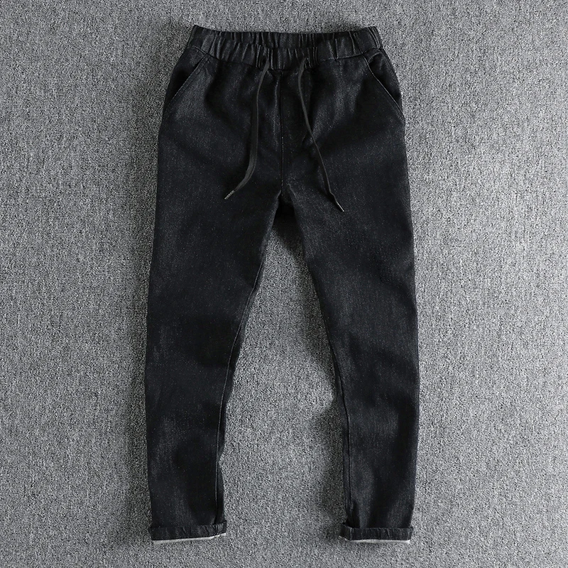 

Trendy Casual Cotton Stretch Jeans Men's mid Waist Straight Leg Long Pants Elastic Waist Water Wash Original Color Versatile