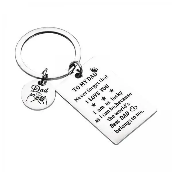 Father Keychain Silver Stainless Steel Accessories Pendant Keyring Decor for Dad Birthday Gift