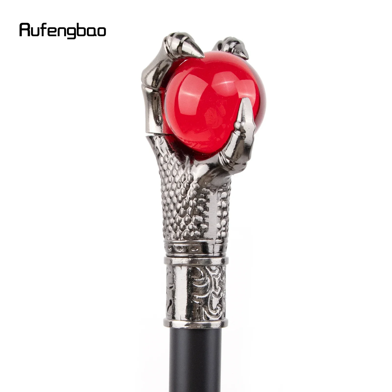 Dragon Claw Grasp Red Glass Ball Silver Walking Cane Fashion Decorative Walking Stick Cosplay Cane Knob Crosier 93cm